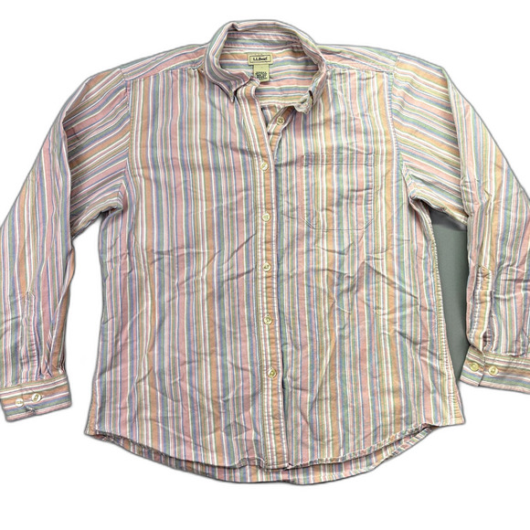 L.L. Bean Pastel Striped Button Down Shirt Sz‎ M Women's Cottagecore Farmhouse - Picture 1 of 11
